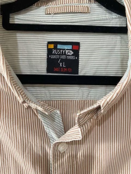 Rusty XL Indi Slim Fit Cotton Shirt – Cream with Brown Pinstripes63616513445249113