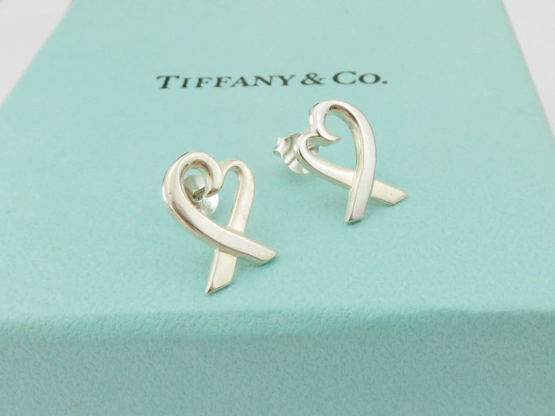 TIFFANY & CO Sterling Silver Large Loving Heart Earrings Carousel 1