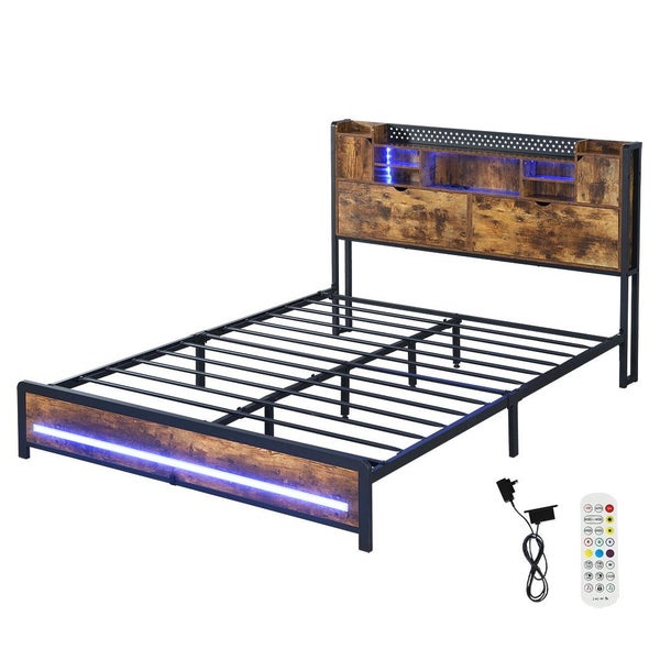 Queen Bed Frame Storage Headboard Industrial Carousel 1