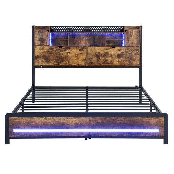 Queen Bed Frame Storage Headboard Industrial Carousel 2