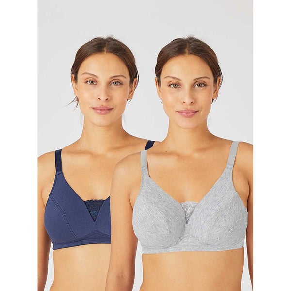 Pack of 2 Cotton Minimiser Bras - Size 12B - Navy & Grey Carousel 1