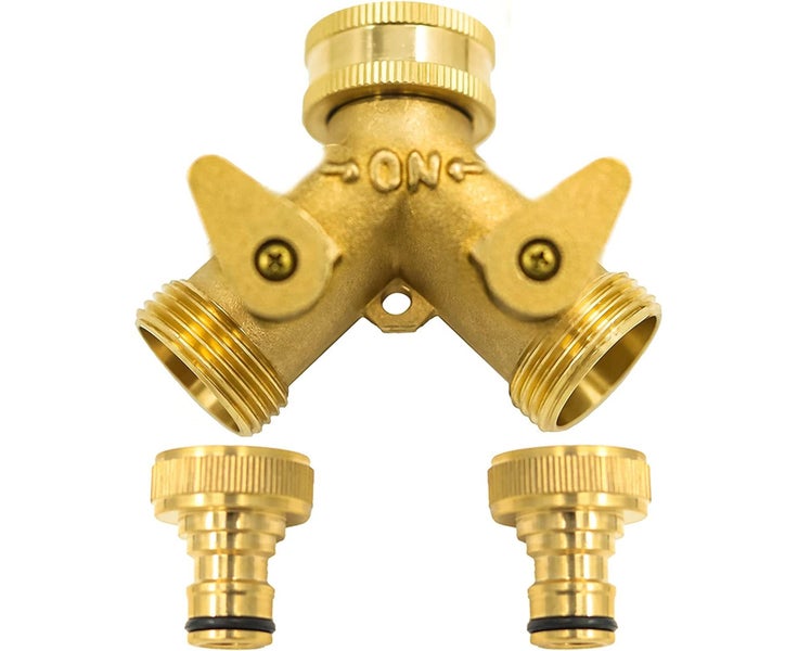 2 Way Garden Hose Splitter 3/4 Inch Brass TapValve Hose Connector with 2 Carousel 1
