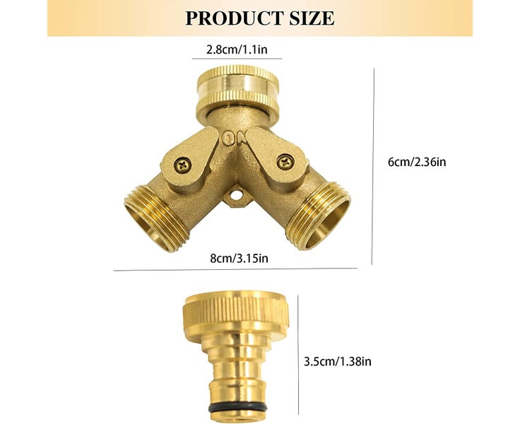 2 Way Garden Hose Splitter 3/4 Inch Brass TapValve Hose Connector with 2 Carousel 2