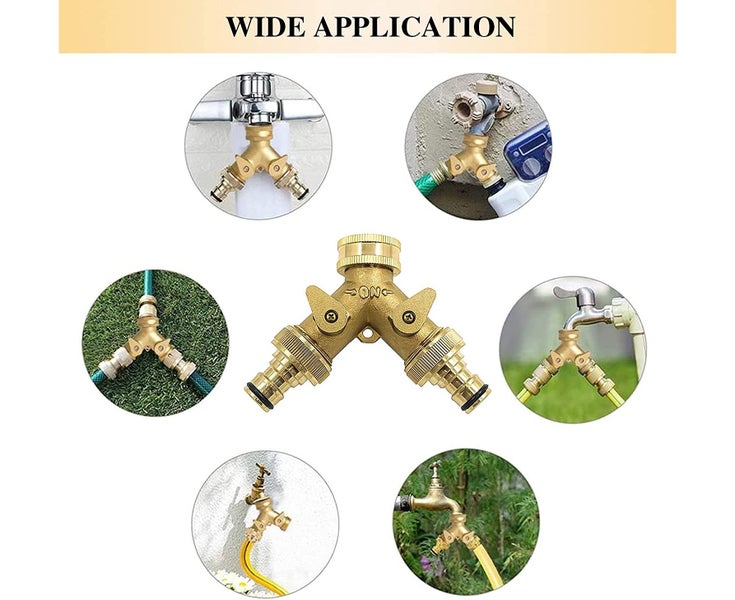 2 Way Garden Hose Splitter 3/4 Inch Brass TapValve Hose Connector with 2 Carousel 5