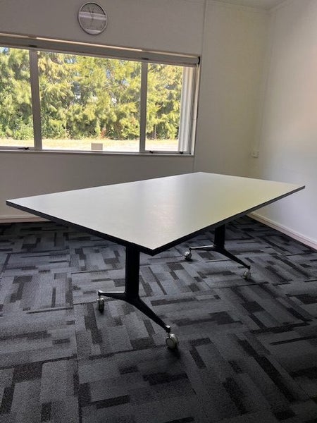 Flip-Top Meeting Table – 2000 x 1000mm – White Top, Locking Casters Carousel 1