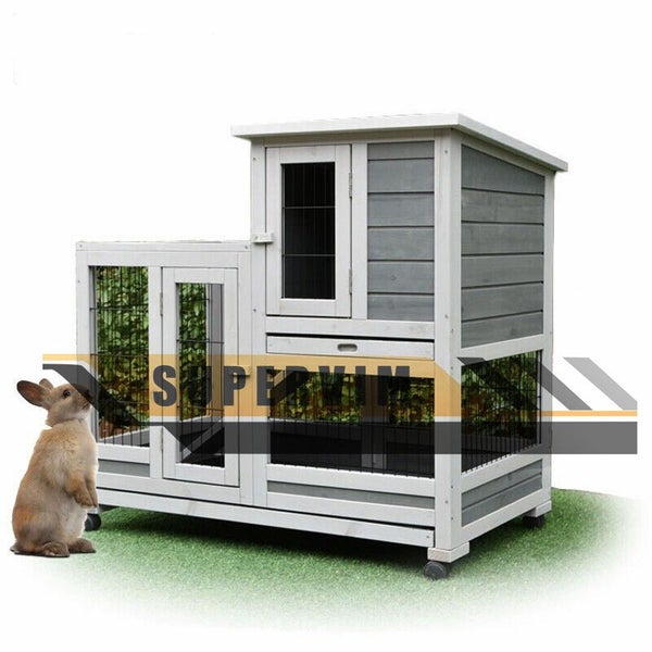 Brand New Rabbit Hutch Chicken Coop Guinea Pig Ferret Cage Outdoor With Wheels Carousel 1