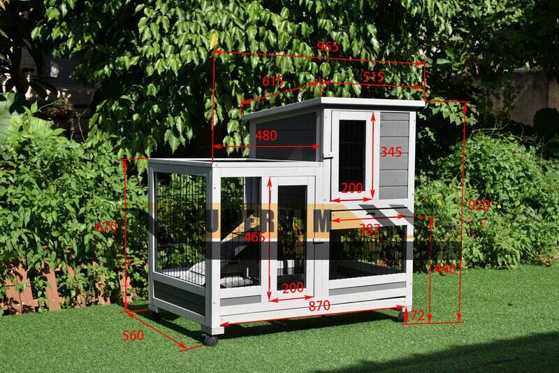 Brand New Rabbit Hutch Chicken Coop Guinea Pig Ferret Cage Outdoor With Wheels Carousel 2