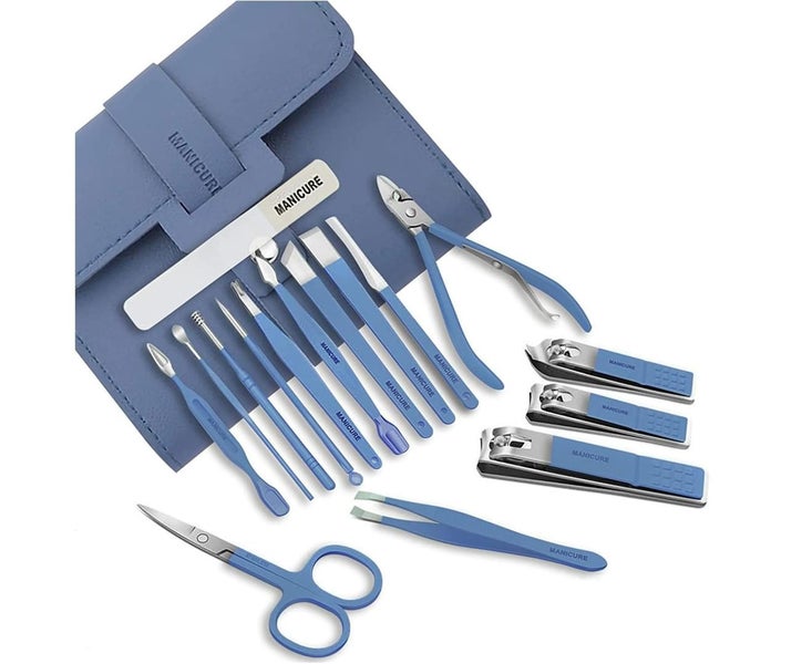 16Pcs Manicure Foot Scrubber Pedicure Nail Clippers Kit Blue Carousel 2