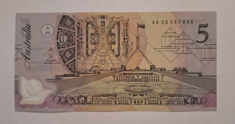 FIRST SERIAL PREFIX Australia $5 Fraser Cole 1992 issue AA00 Crisp UNC Carousel 2