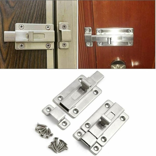 2Pcs Stainless Steel Latch Sliding Silver Doors Lock Keyless Door Bolt For Doors Carousel 2