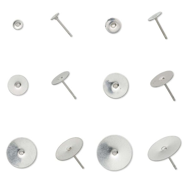 10 Silver Surgical Stainless Steel Round Flat Pad Post Stud Earring Findings Carousel 1