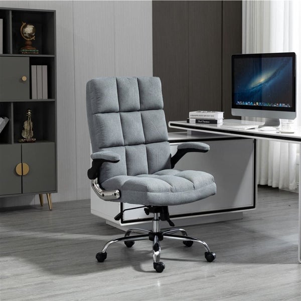Soft Linen Home Ergonomic Swivel Adjustable Tilt Angle And Flip-up Arms Offic... Carousel 1