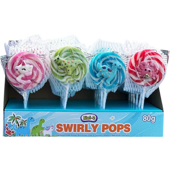 Kiwi Delight Swirl Lollipops Display 80gm - Pack of 24 Carousel 1