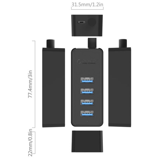 Orico 4 Port High Speed USB 3.0 Hub - Black for Windows / Linux / Mac (W5P-U3) Carousel 3