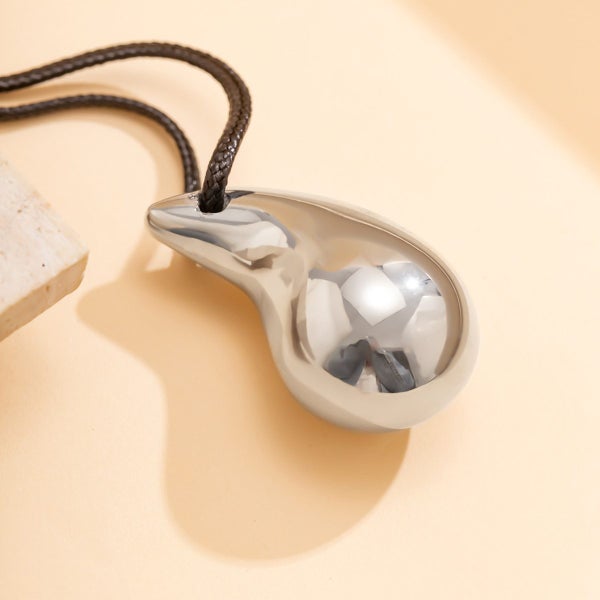 Minimalist Silver Teardrop Pendant with Black Cord for Chic Style Carousel 2