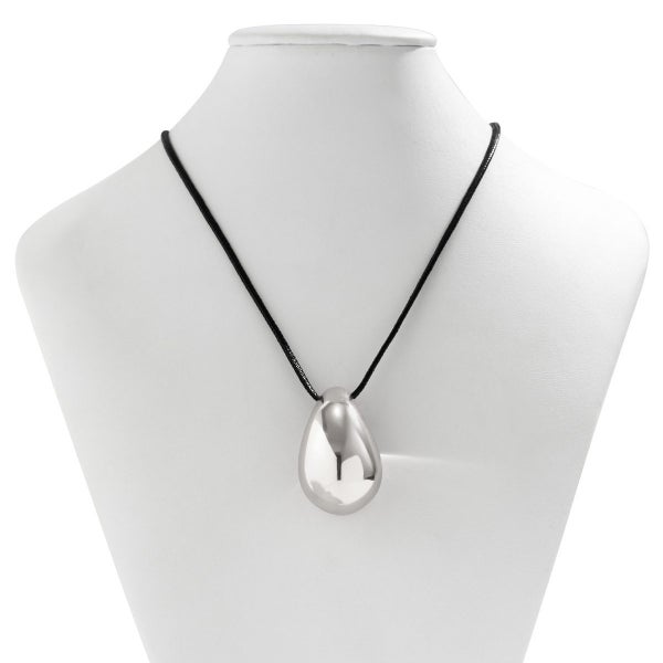 Minimalist Silver Teardrop Pendant with Black Cord for Chic Style Carousel 3