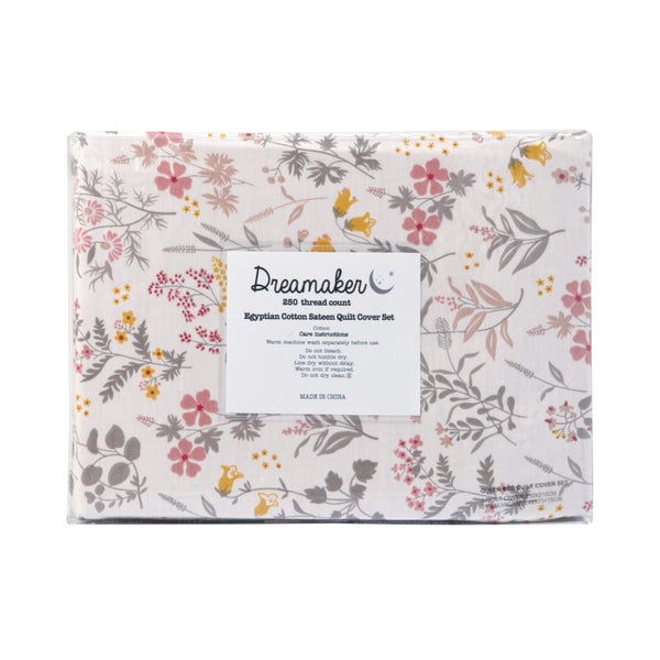 Dreamaker Cottage Flowers 100% Cotton Reversible Duvet Cover Set Pink Single Carousel 14