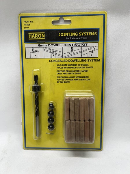 Haron Dowel Jointing Kit - 6mm - Drill bit, Depth Stops, Centre points & Dowels! Carousel 1