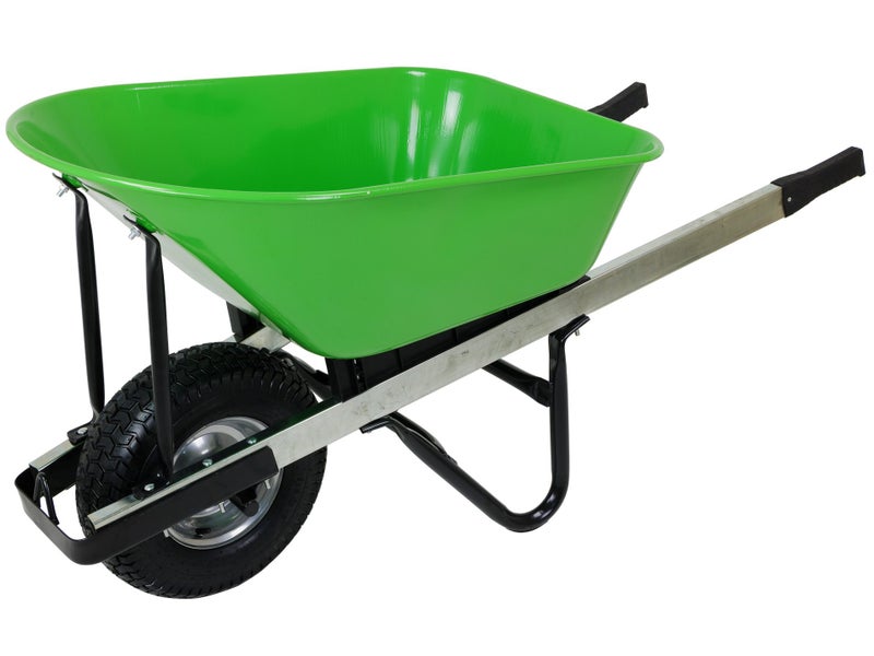 110L Wheelbarrow with Heavy Duty Green Metal Tray - 200kg Load Carousel 1