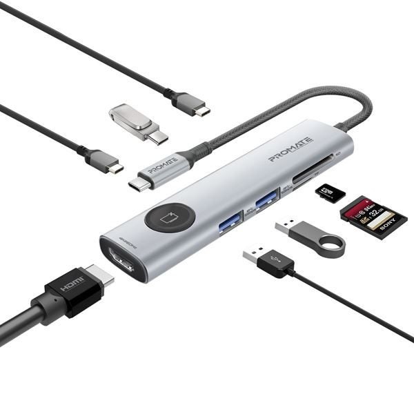 PROMATE 7-in-1 USB Multi-port Hub with USB-C Connector. Includes 1x HDMI Port; 2 Carousel 1
