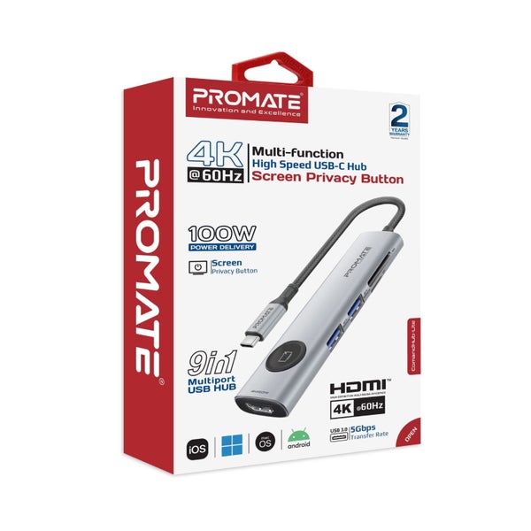 PROMATE 7-in-1 USB Multi-port Hub with USB-C Connector. Includes 1x HDMI Port; 2 Carousel 2