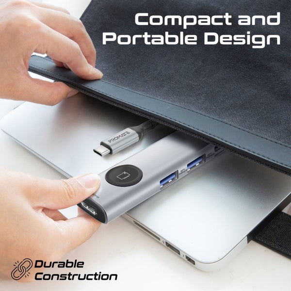 PROMATE 7-in-1 USB Multi-port Hub with USB-C Connector. Includes 1x HDMI Port; 2 Carousel 9