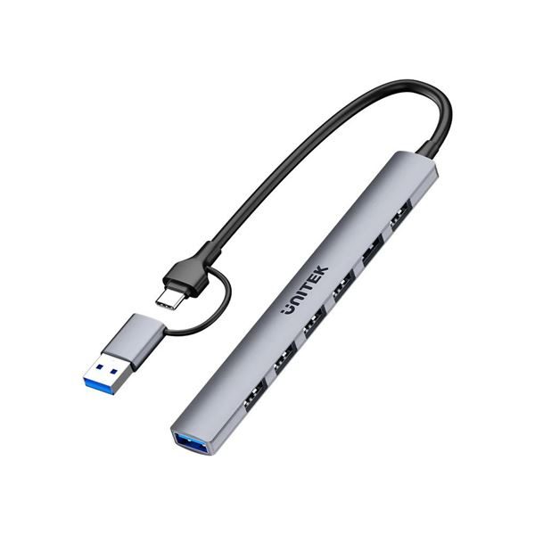 UNITEK 7-in-1 USB Multi-port Super Slim Hub with USB-C & A Connectors. Includes Carousel 1