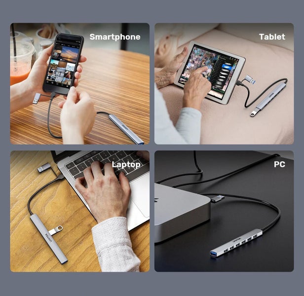 UNITEK 7-in-1 USB Multi-port Super Slim Hub with USB-C & A Connectors. Includes Carousel 4