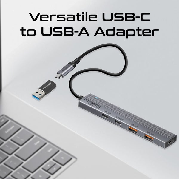 PROMATE 4-in-1 USB Multi-Port Ultra Compact Hub with USB-C Connector. Includes 2 Carousel 10
