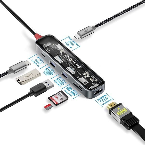 PROMATE 7-in-1 USB Multi-Port Hub with USB-C Connector with 4K HDMI Port; Dual U Carousel 1