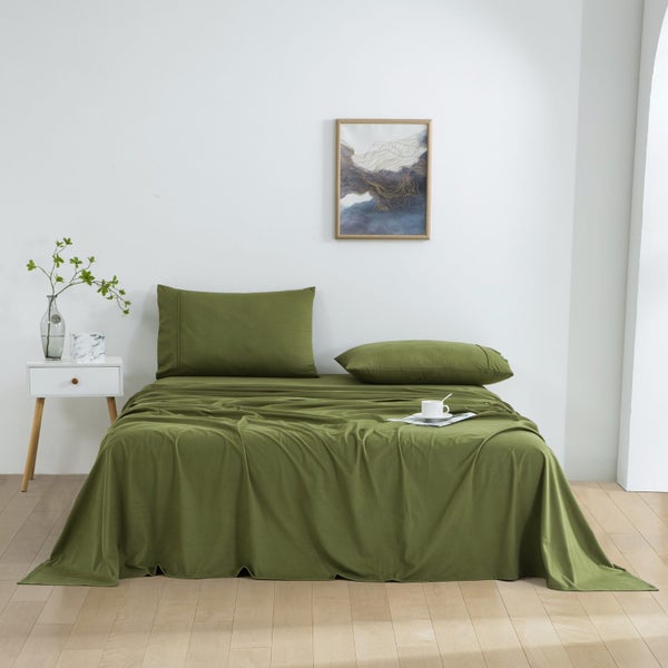 Dreamaker Micro Flannel Sheet Set Single Bed Olive Carousel 1