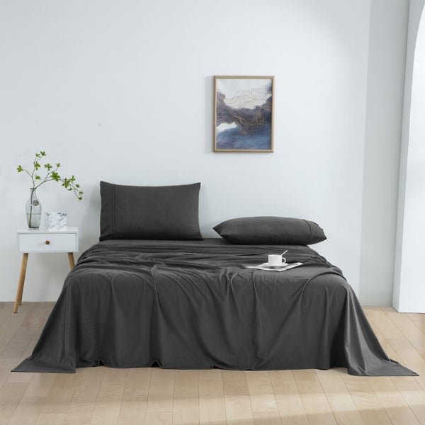 Dreamaker Micro Flannel Sheet Set Queen Bed Charcoal Carousel 1