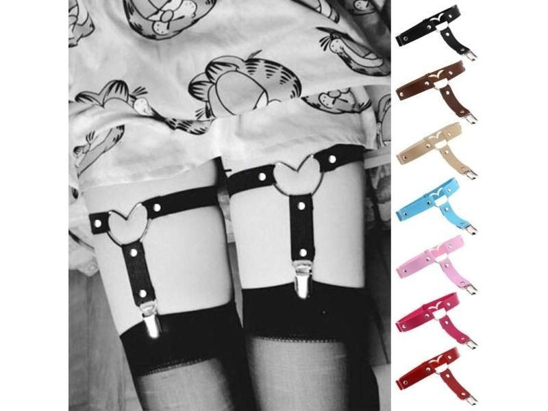 1 Pcs Black Pu Leather Heart Leg Garter Belt For Women Adjustable Thigh Harness Carousel 2