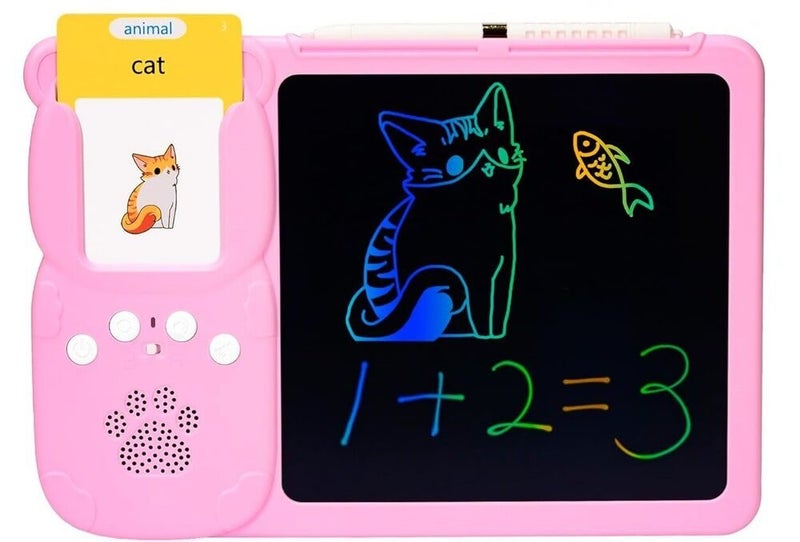 Talking Flash Cards with LCD Drawing Scribble Boards Montessori Toys - PINK Carousel 2