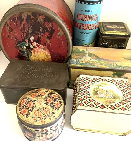 Selection of early Vintage tins Carousel 1