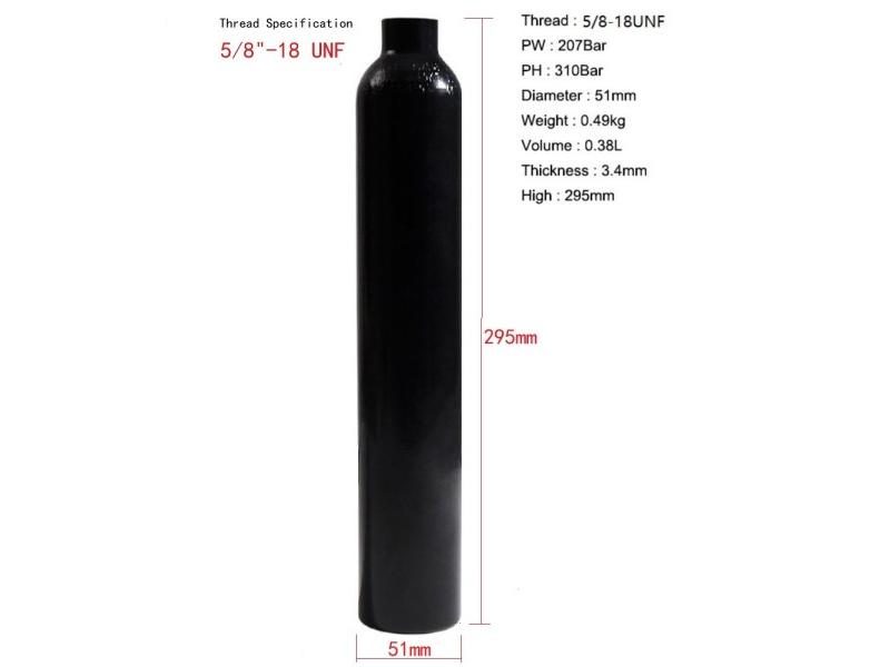 0.38L Aluminum Tank 5/8"-18 UNF Air Bottle 3000Psi 200Bar HPA Compressed Air Carousel 1