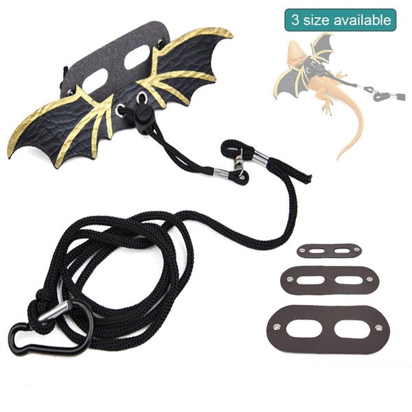 Lizard Harness Leash Reptile Dragon & Cool Leather Wings Adjustable Bearded Carousel 1