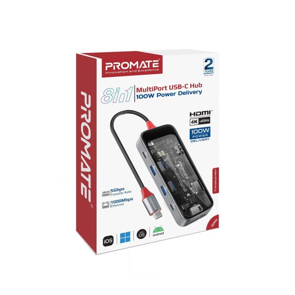 Promate TRANSHUB-MINI 8-in-1 USB Multi-Port Hub with USB-C Connector - Carousel 10