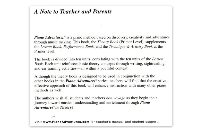 Piano Adventures by Nancy and Randall Faber Theory Book Primer Level Carousel 2