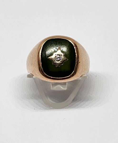 9ct Yellow Gold Green & Diamond Ring - Size W½ - 7.5gm - 175666 Carousel 1