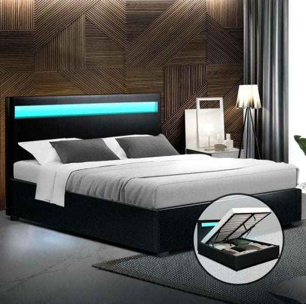Torby Bed Frame with storage and LED Light Black Double628632312049931115