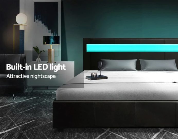 Torby Bed Frame with storage and LED Light Black Double62863231204993111