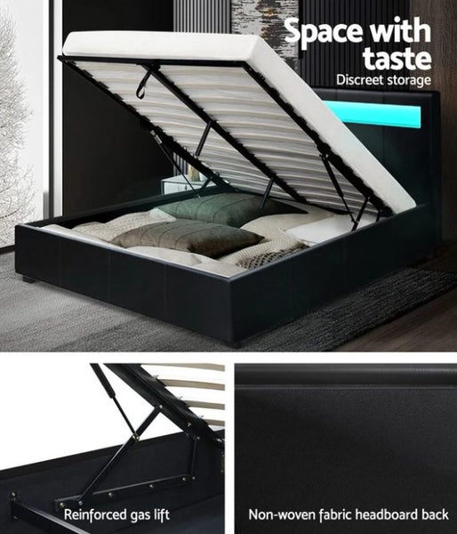 Torby Bed Frame with storage and LED Light Black Double62863231204993112