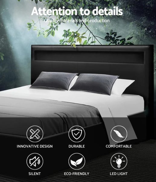 Torby Bed Frame with storage and LED Light Black Double62863231204993113