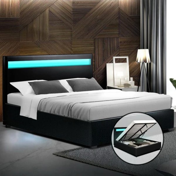 Torby Bed Frame with storage and LED Light Black King628638525154571112
