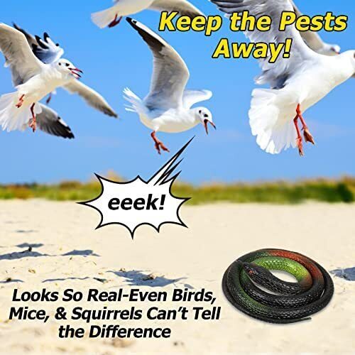 4 Pack Realistic Rubber Snakes for Garden Props Birds Squirrels Mice Scare Toy Carousel 7
