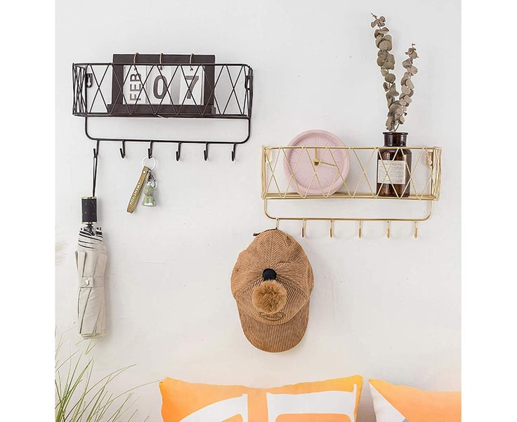 Wall Shelf Floating Shelf with Metal Grid,Wall Shelf with Hooks Carousel 4