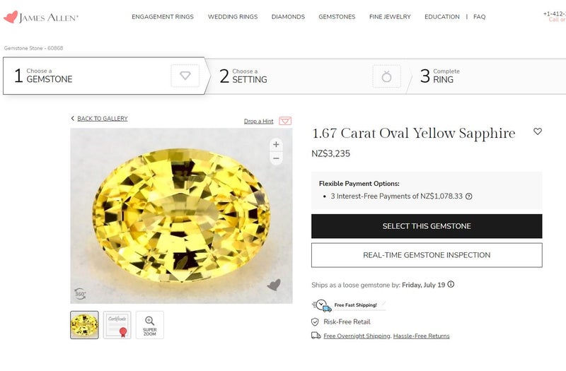$1 RES * Buy Now $1,399.00 * 0.73ct Pear Yellow SI1 SAPPHIRE Loose Gemstone Carousel 20