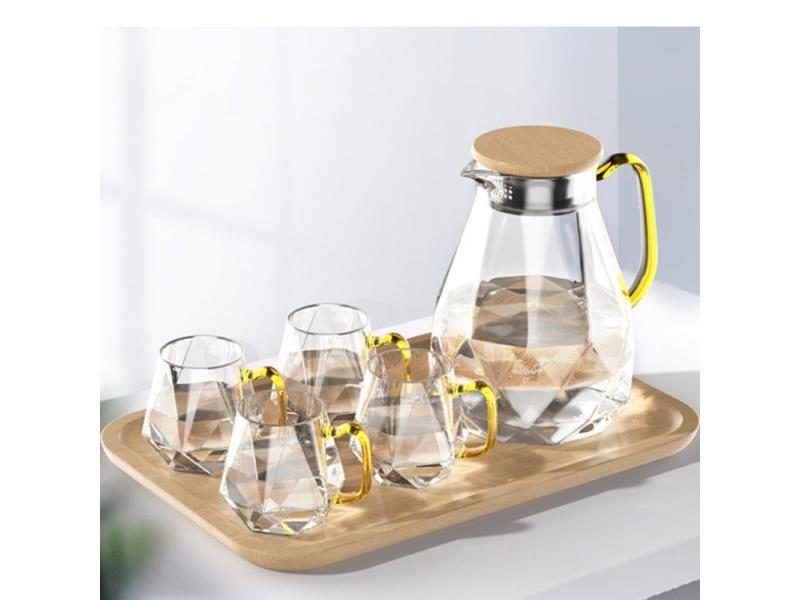 Diamond Pattern Glass Water Jug Transparent Home Carafe Hot Cold Water Pitcher Carousel 2