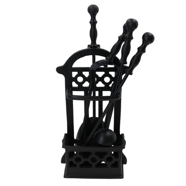 5pc Caged Fireside Fireplace Companion Set Brush Poker Shovel Tongs Burner Carousel 2